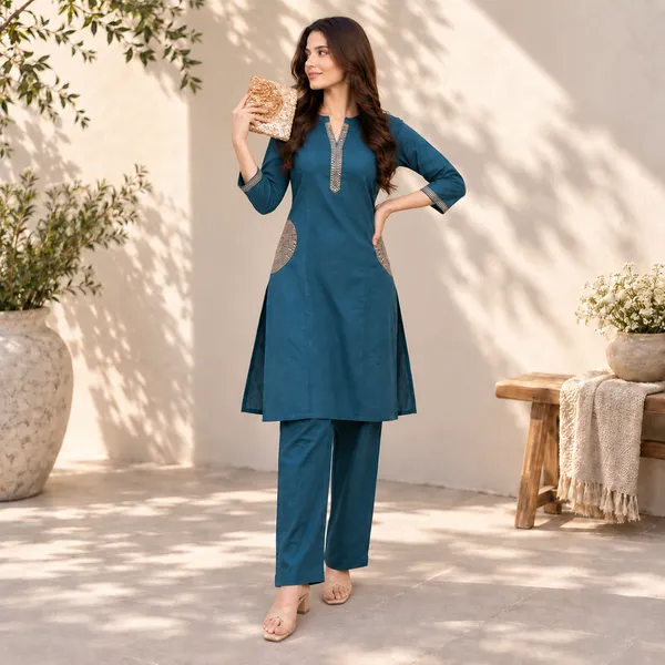 Blue_Pure_Dabu_Cotton_A-Line_Kurta_Set_For_Women