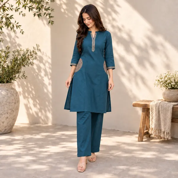 Blue_Pure_Dabu_Cotton_A-Line_Kurta_Set_For_Women