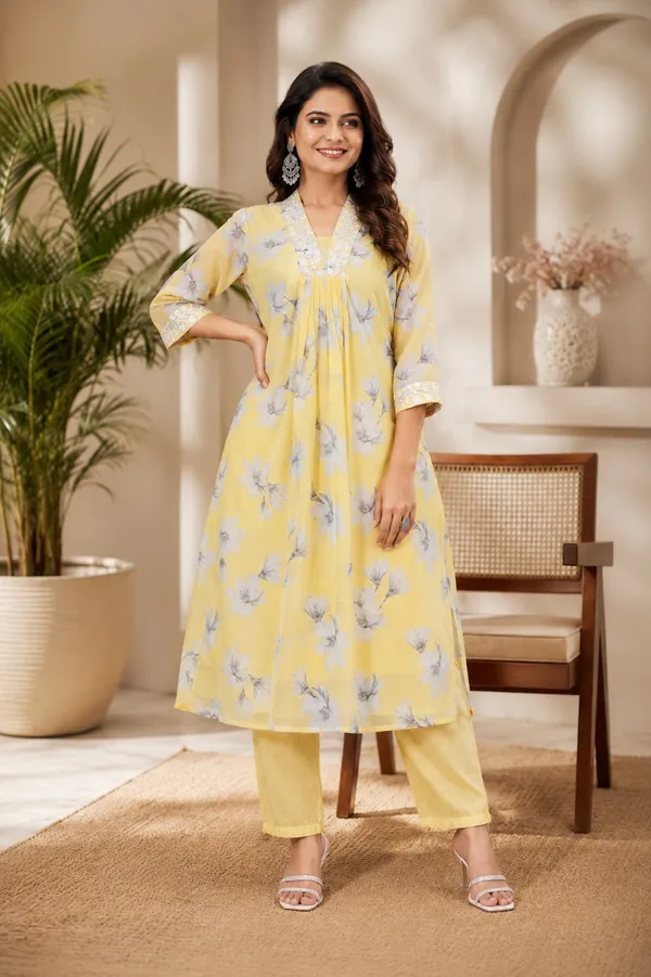 Yellow_Floral_Print_Kurta_Set_for_Women
