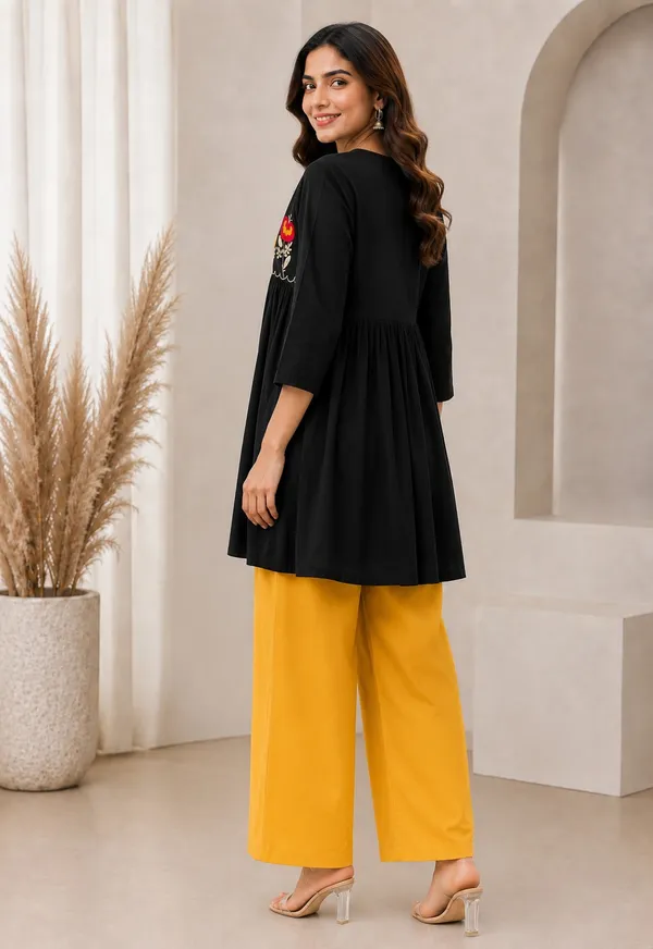Black_Flared_Tunic_And_Yellow_Palazzo_Set_For_Women