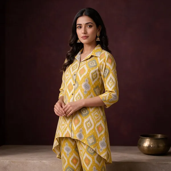 Yellow_Crepe_Printed_High-Low_Co-Ord_Set_For_Women