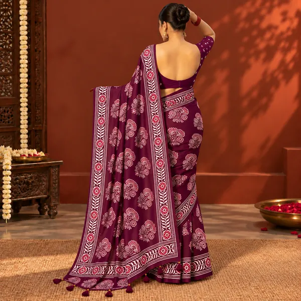 Maroon_Floral_Print_Saree_For_Women