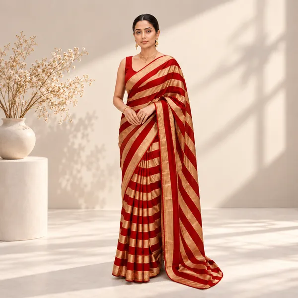 Red_Gold_Striped_Saree_For_Women