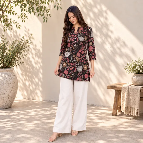 Black_Bamboo_Silk_Floral_Printed_Straight_Kurti_For_Women