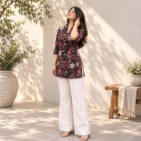Black_Bamboo_Silk_Floral_Printed_Straight_Kurti_For_Women