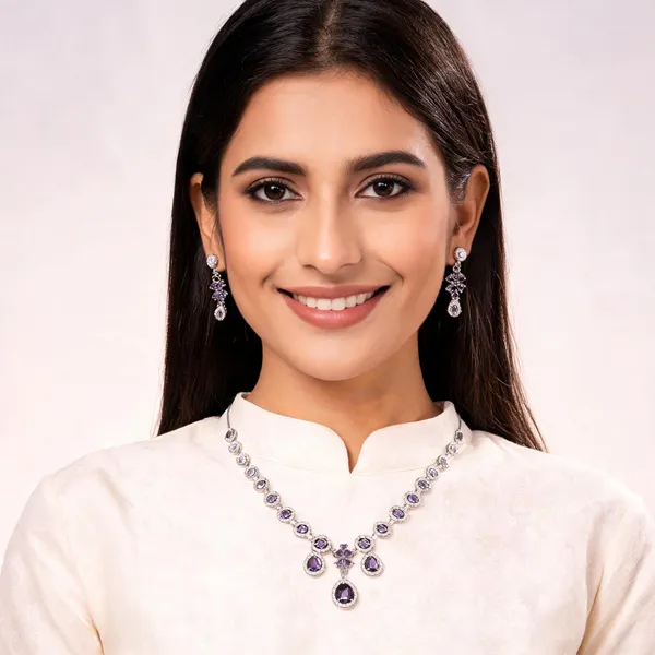 Silver_Metal_Alloy_Crystal_Teardrop_Pendant_Necklace_Set_For_Women