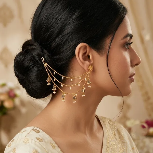 Gold_Metal_Alloy_Pearl_Drop_Traditional_Ear_Chain_Set_For_Women