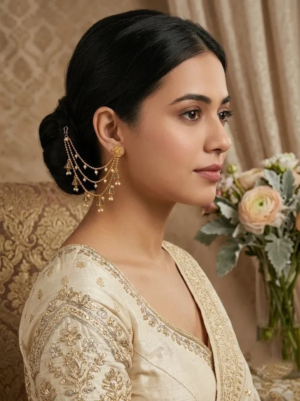 Gold_Metal_Alloy_Pearl_Drop_Traditional_Ear_Chain_Set_For_Women
