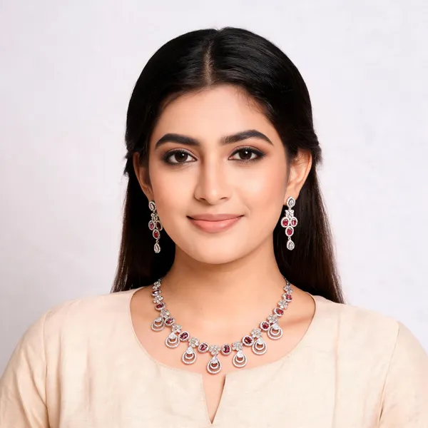 Silver_Metal_Alloy_Pink_Stone_Floral_Necklace_Set_For_Women