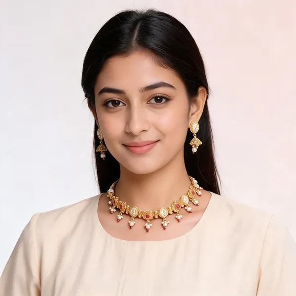 Gold_Metal_Alloy_Floral_Pearl_Drop_Statement_Necklace_Set_For_Women