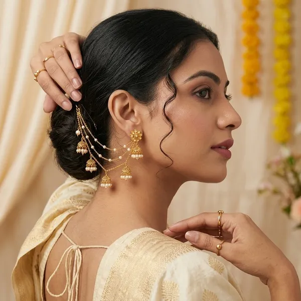 Gold_Metal_Alloy_Pearl_Drop_Layered_Ear_Chain_Set_For_Women