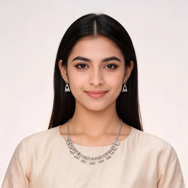 Silver_Metal_Alloy_Geometric_Circular_Link_Necklace_Set_For_Women
