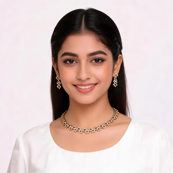 Gold_Metal_Alloy_Interlocking_Square_Link_Necklace_Set_For_Women
