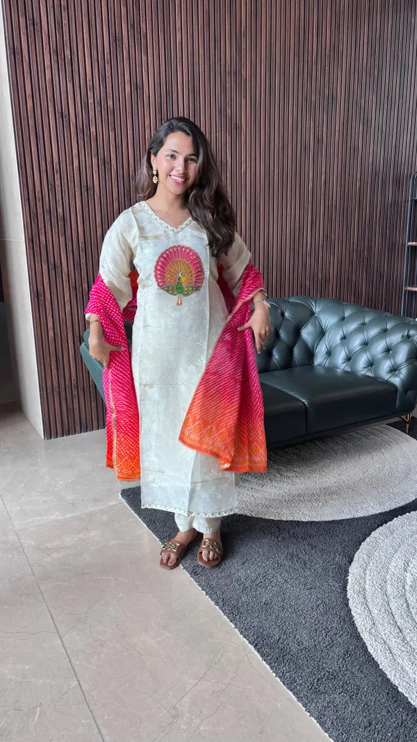 Cream_Jacquard_Kurti_Set