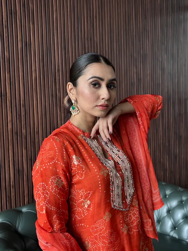 Rust_Kurti_Set_With_Mirror_Work