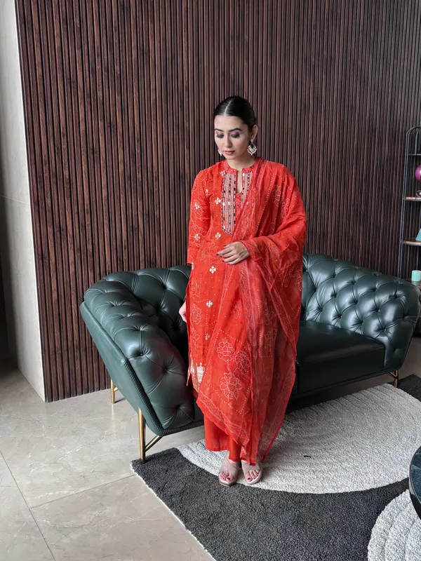 Rust_Kurti_Set_With_Mirror_Work