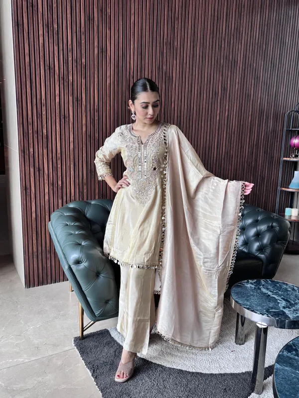 Beige_Knee_Length_Suit_Set