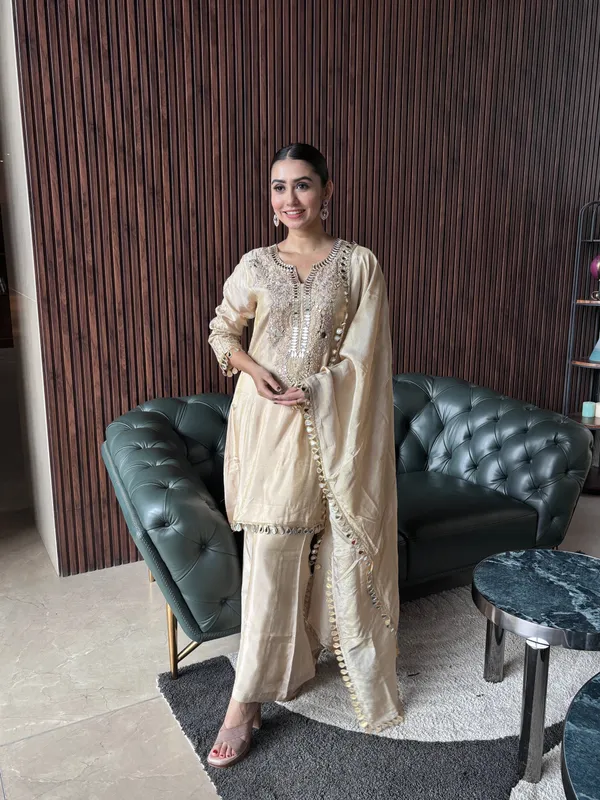 Beige_Knee_Length_Suit_Set
