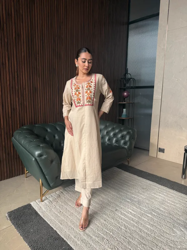 Beige_Embroidered_A_Line_Kurta_Set