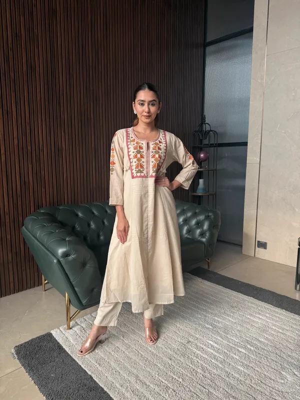 Beige_Embroidered_A_Line_Kurta_Set