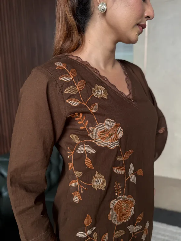 Brown_Embroidered_Kurta_Set