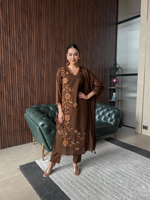 Brown_Embroidered_Kurta_Set