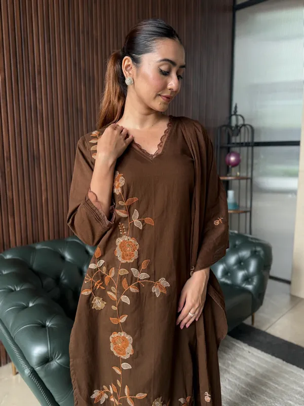 Brown_Embroidered_Kurta_Set