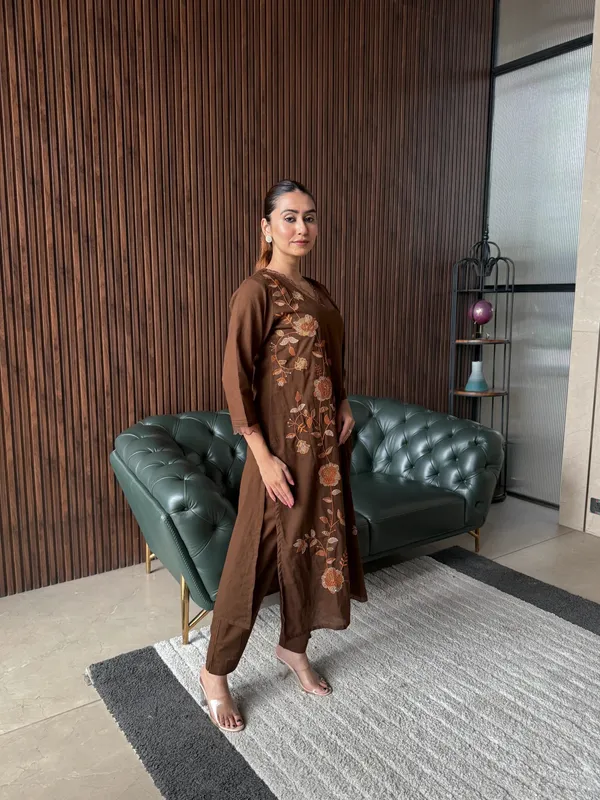Brown_Embroidered_Kurta_Set