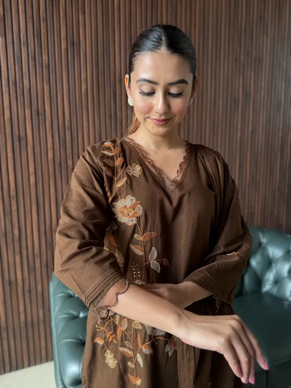 Brown_Embroidered_Kurta_Set