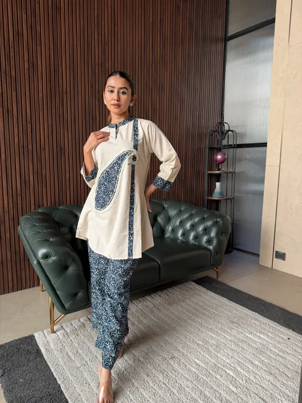 Beige_Indigo_Printed_Coord_Set