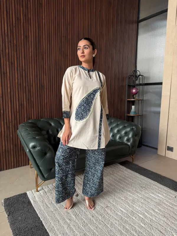 Beige_Indigo_Printed_Coord_Set