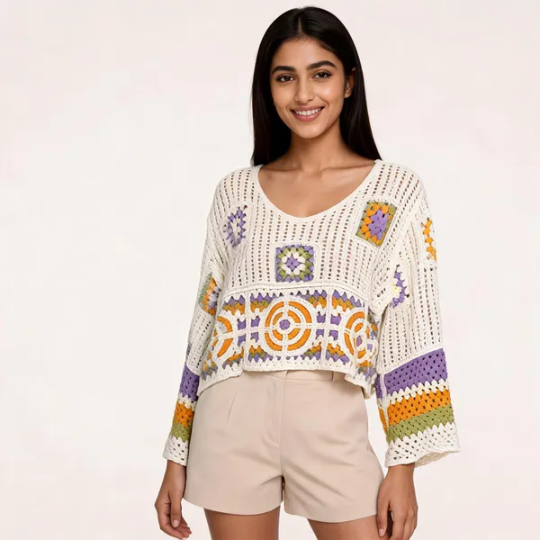 Ivory_Multicolour_Crochet_Cropped_Top_For_Women