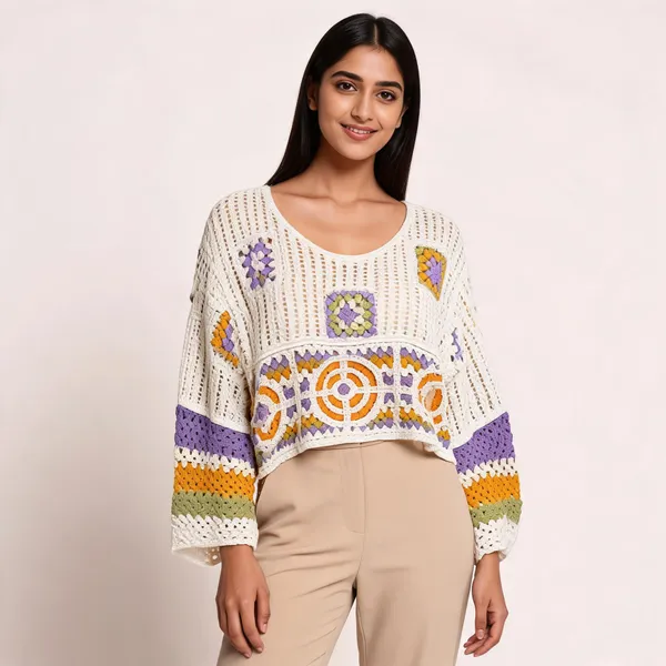 Ivory_Multicolour_Crochet_Cropped_Top_For_Women