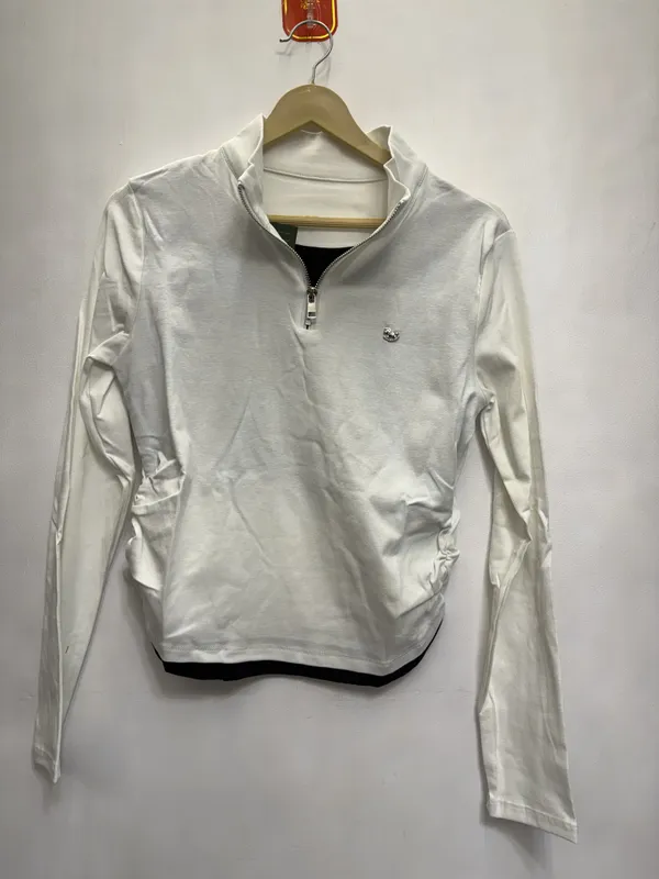 White_Long_Sleeve_Quarter_Zip_Pullover_for_Women