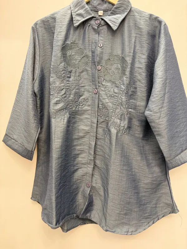Grey_Textured_Embroidered_Shirt_for_Women