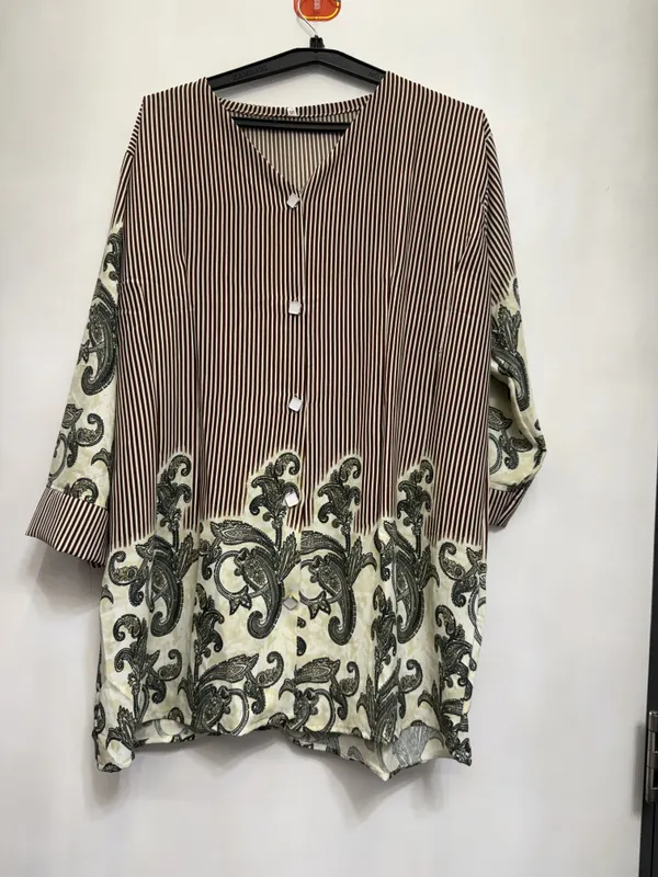 Brown_Striped_Paisley_Print_Loose_Fit_Tunic_for_Women