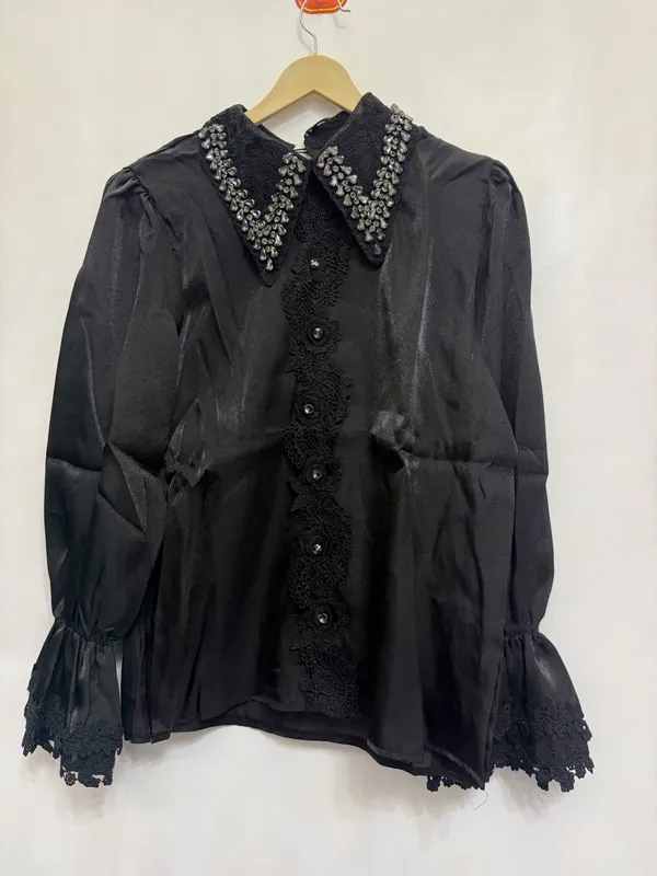 Black_Satin_Puff_Sleeve_Blouse_for_Women