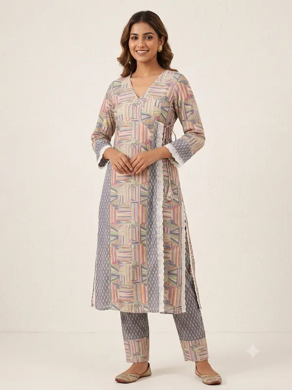 Multicolor__Geometric_Print_Kurta_Pant_Set_for_Women