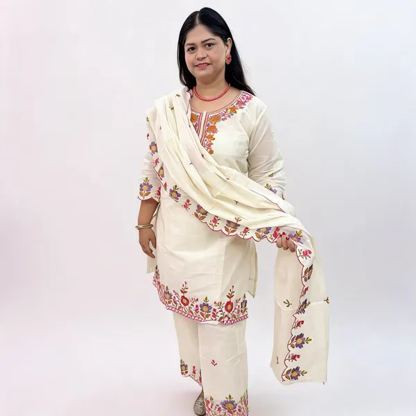 Cream_Pure_Cotton_Straight_Floral_Embroidered_Salwar_Suit_Set_For_Women