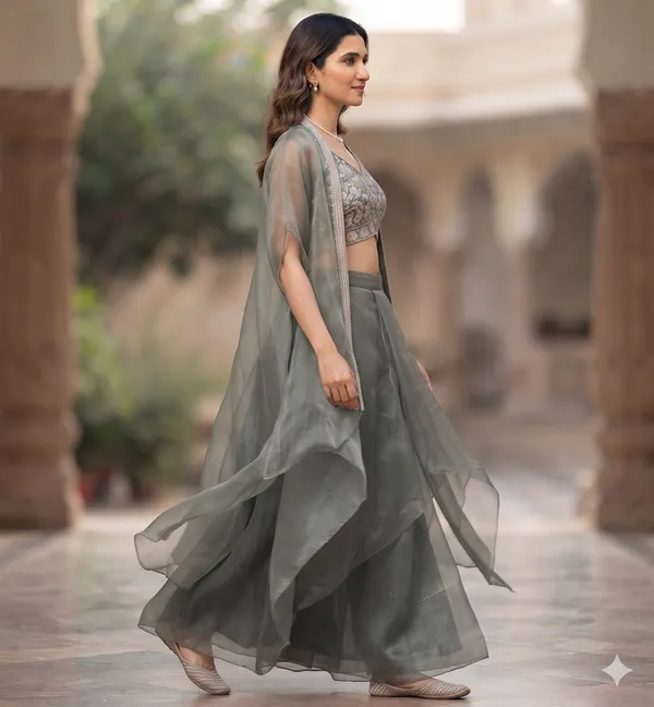Enchanting_Sage_Green_Shimmer_Cape_&_Blouse_Set
