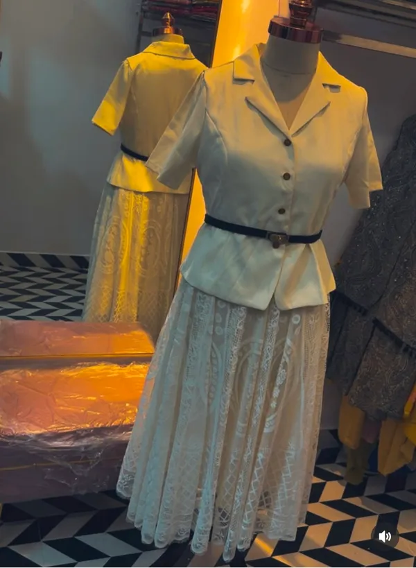 Cream_Satin_A-Line_Skirt_Set_for_Women