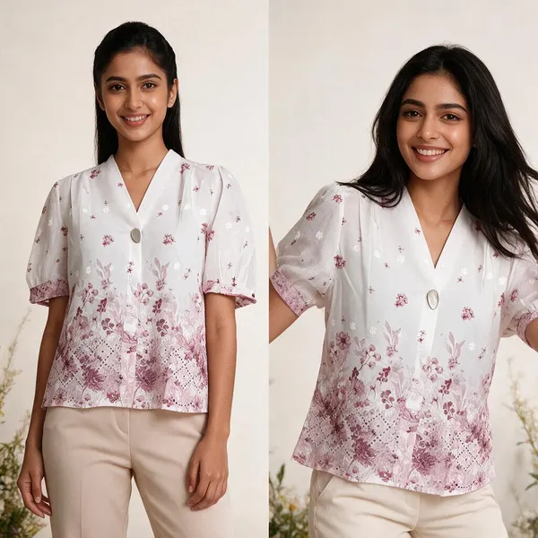 White_Cotton_Floral_Printed_Short_Sleeve_Top_For_Women