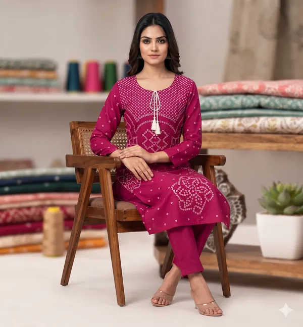 Magenta_Bandhani_Print_Straight_Kurta_with_Pants