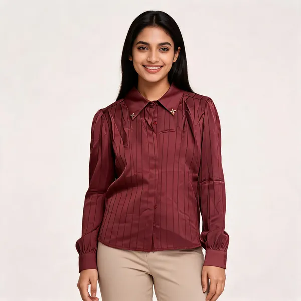Maroon_Satin_Striped_Full_Sleeve_Shirt_For_Women