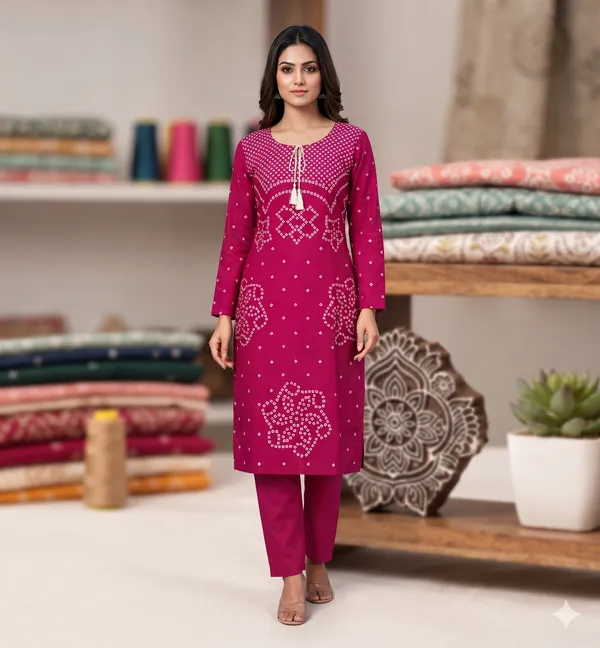 Magenta_Bandhani_Print_Straight_Kurta_with_Pants