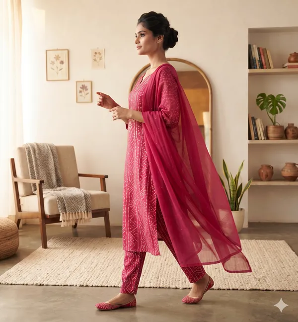 Magenta_Bandhani_Print_Straight_Kurta_with_Pants_&_Dupatta