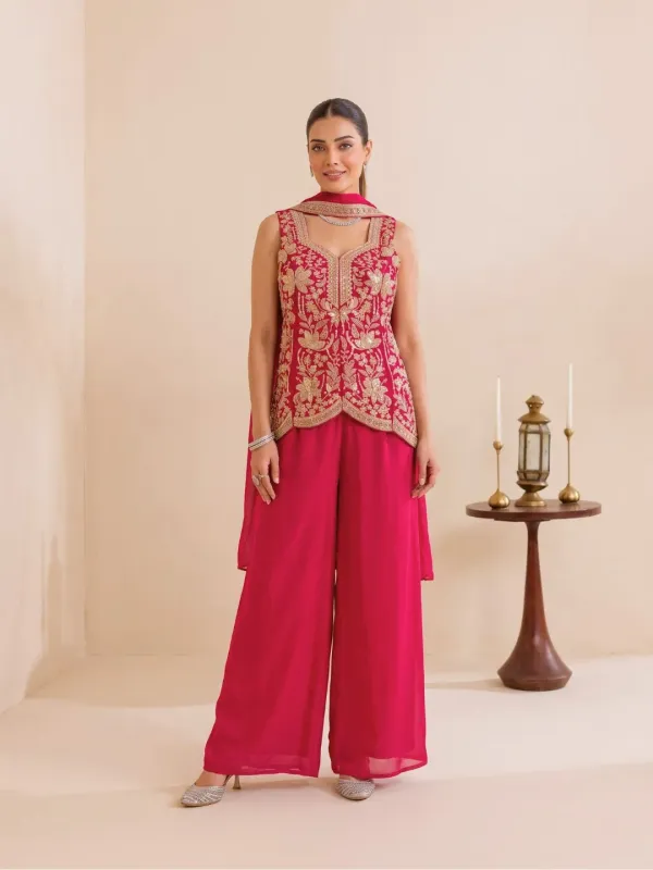 Magenta_Gota_&_Thread_Embroidered_Peplum_Set_with_Palazzo