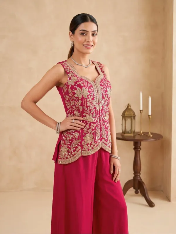 Magenta_Gota_&_Thread_Embroidered_Peplum_Set_with_Palazzo