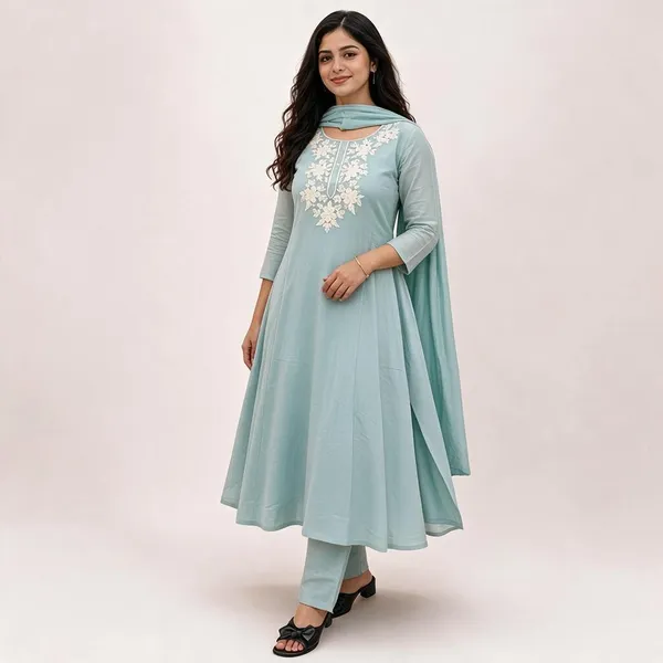 Light_Blue_Cotton_Blend_Anarkali_Embroidered_Kurta_Set_For_Women