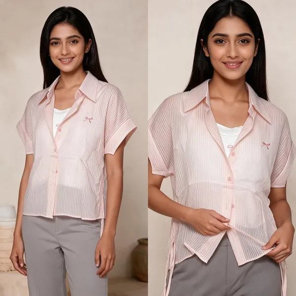 Peach_Striped_Layered_Top_with_White_Inner_Relaxed_Fit_Shirt_For_Women